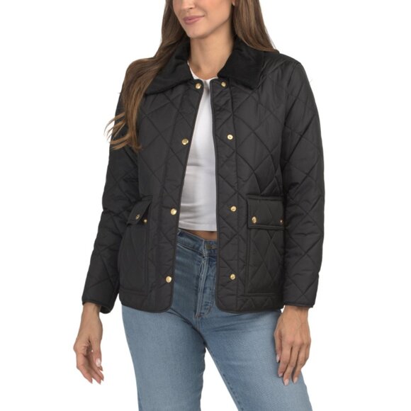 S13 Black Quilted Barn Jacket With Front Snap Closure And Side Snap Vents - Picture 1 of 2